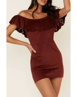 Shyanne Women's Off-Shoulder Faux Suede Dress -Shyanne Store 2000338232 240 P3