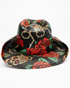 Shyanne Women's Natural Tainted Love Rose Print Straw Western Hat