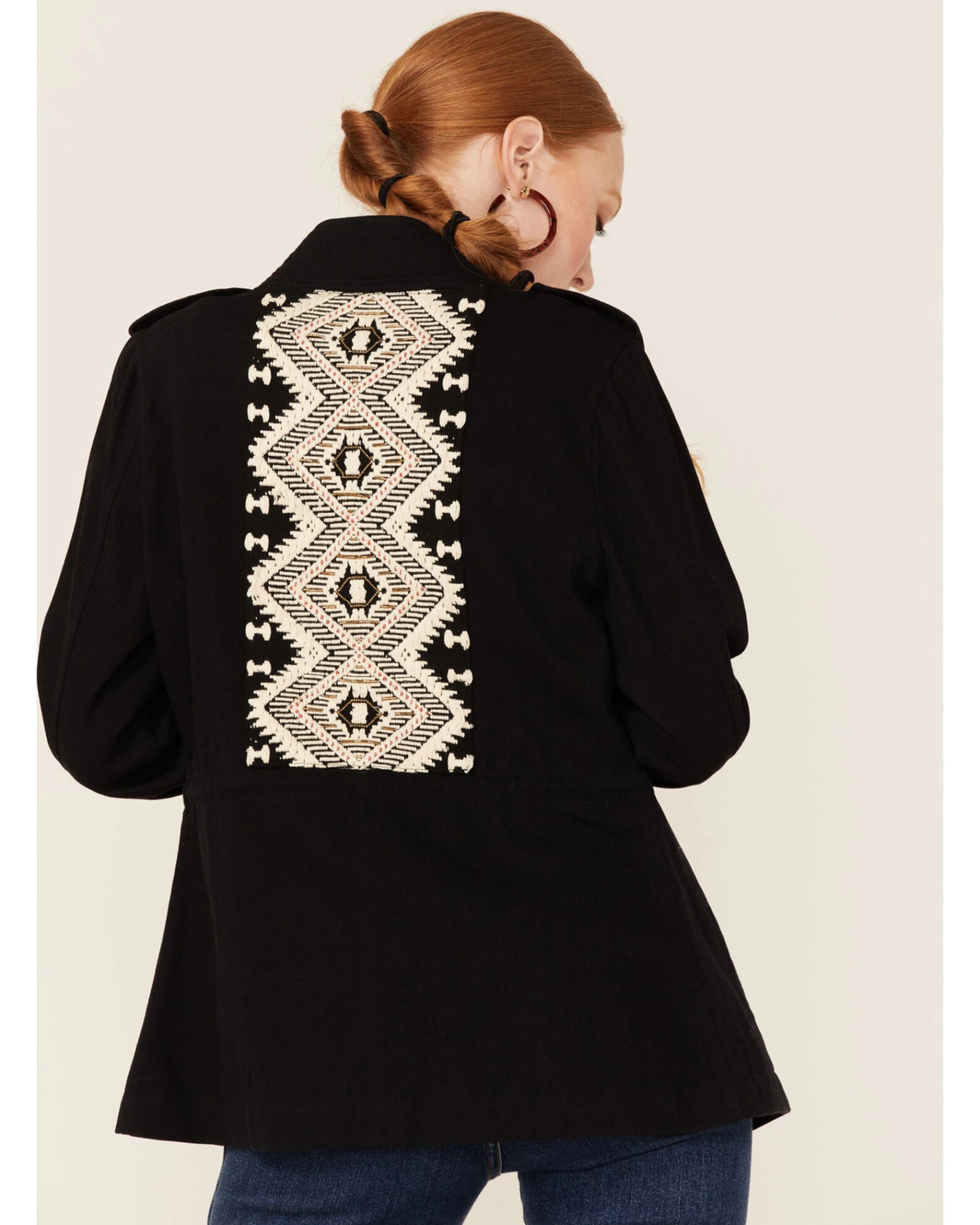 Shyanne Women's Black Embroidered Southwestern Back Anorak Jacket 1 Shyanne Women's Black Embroidered Southwestern Back Anorak Jacket