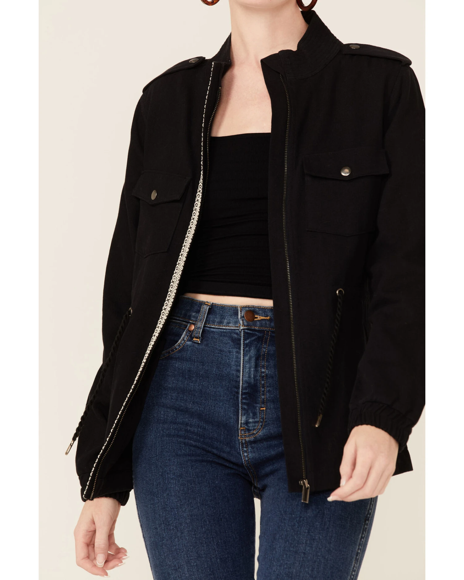 Shyanne Women's Black Embroidered Southwestern Back Anorak Jacket 2 Shyanne Women's Black Embroidered Southwestern Back Anorak Jacket - Image 2