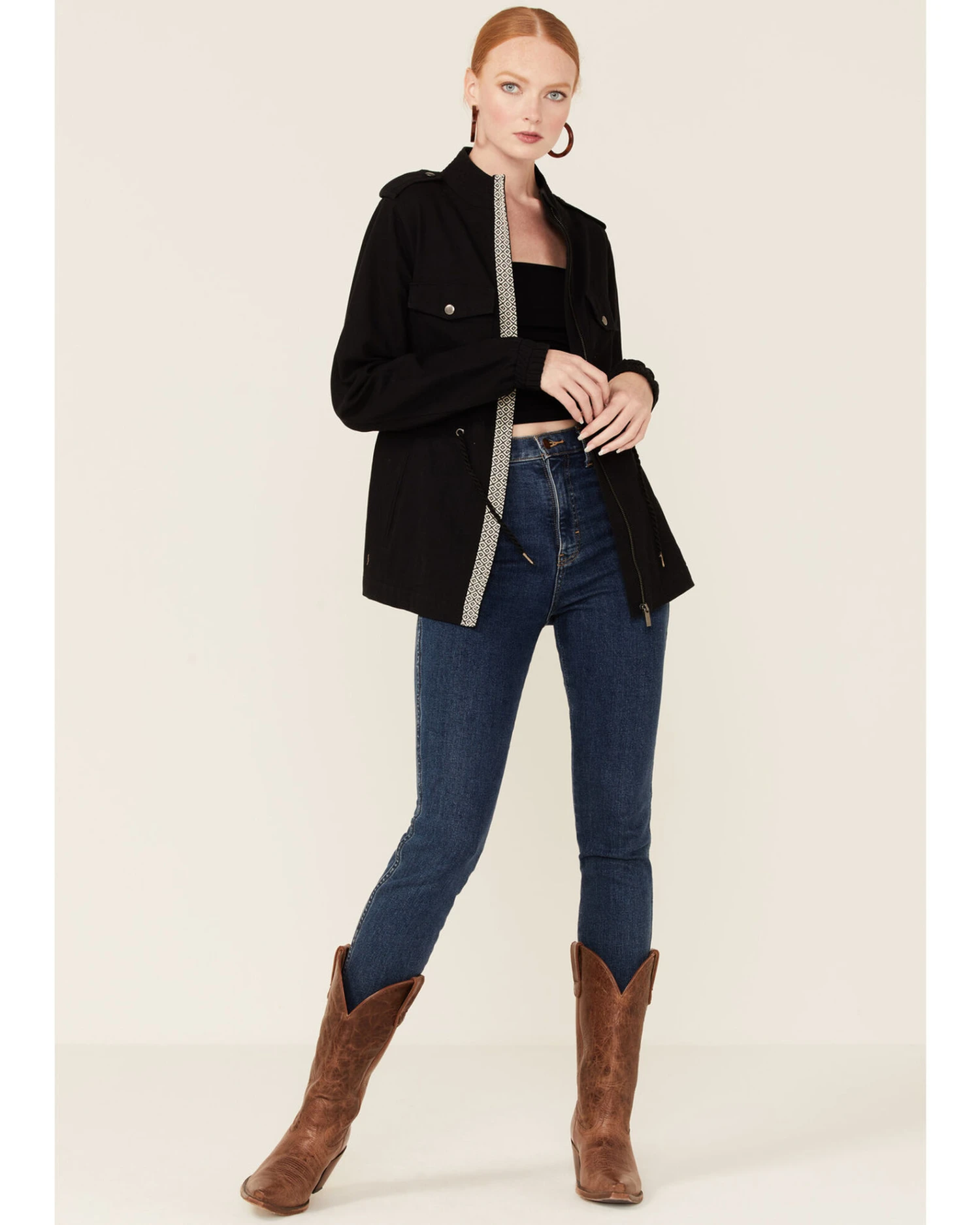 Shyanne Women's Black Embroidered Southwestern Back Anorak Jacket 3 Shyanne Women's Black Embroidered Southwestern Back Anorak Jacket - Image 3