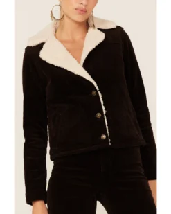 Shyanne Women's Dark Brown Cord Sherpa Button-Front Moto Jacket -Shyanne Store 2000351398 201 P3