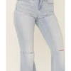 Shyanne Women's Destructed Knee Super Flare Leg Jeans