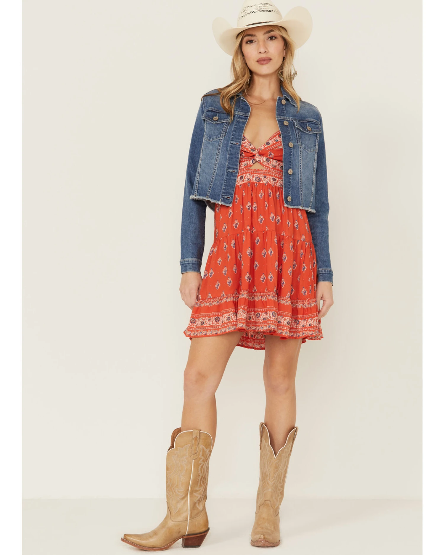 Shyanne Women's Light Denim Cropped Fray Jacket 2 Shyanne Women's Light Denim Cropped Fray Jacket - Image 2