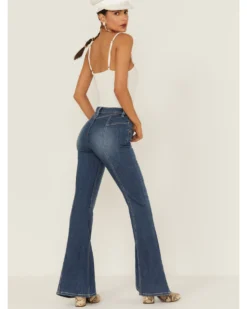 Shyanne Women's Medium Dark Wash High Rise Seam Detail Flare Jeans 7 Shyanne Women's Medium Dark Wash High Rise Seam Detail Flare Jeans -Shyanne Store 2000358735 414 P3