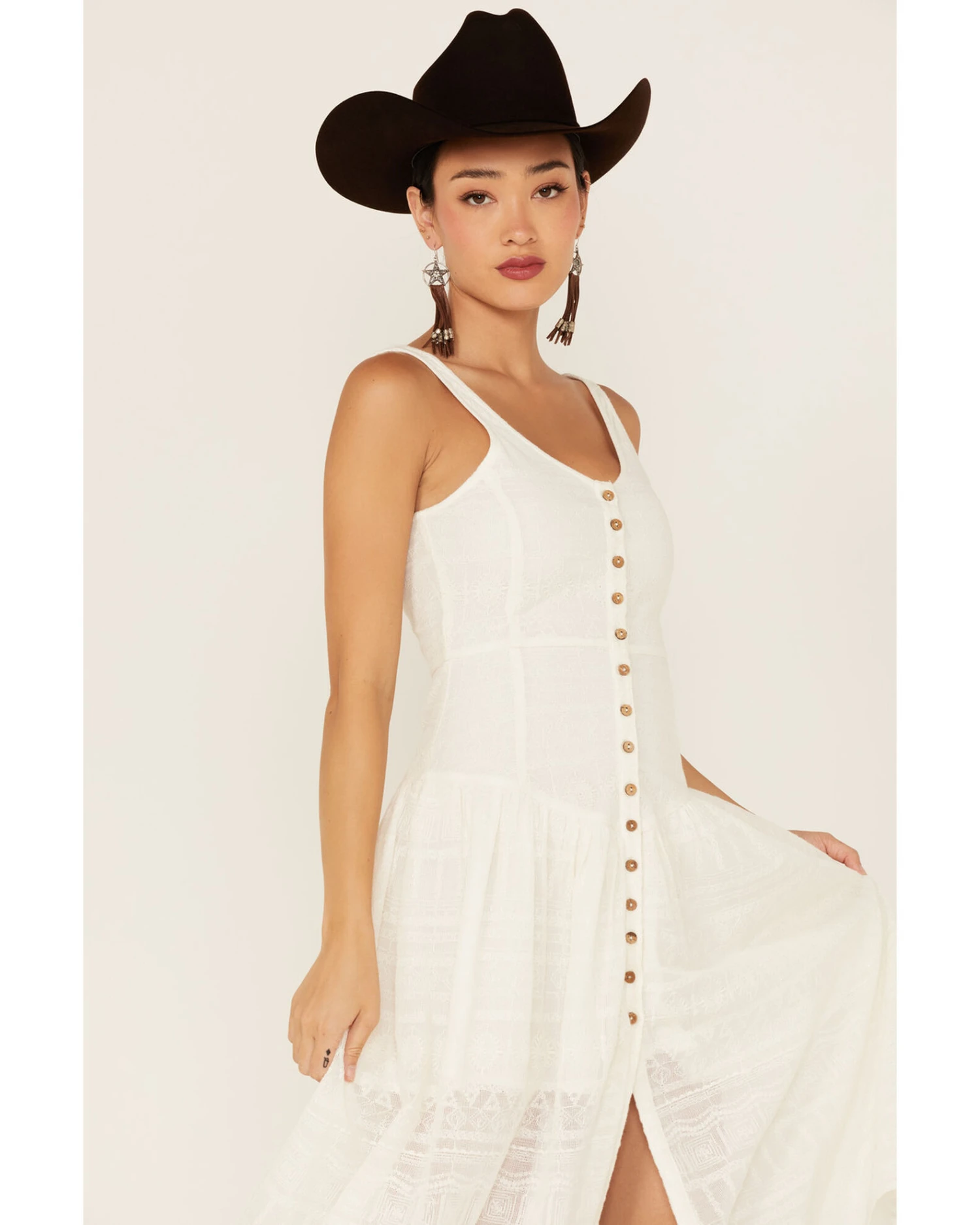 Shyanne Women's Drop Waist Button Front Sleeveless Midi Dress 3 Shyanne Women's Drop Waist Button Front Sleeveless Midi Dress - Image 3