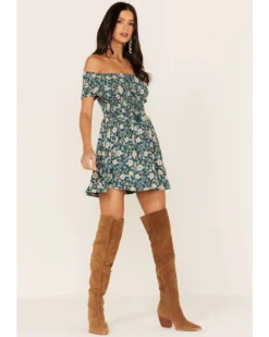 Shyanne Women's Floral Print Smocked Off Shoulder Dress