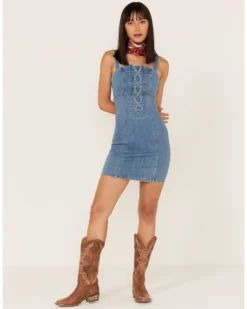 Shyanne Women's Light Wash Lace-Up Denim Mini Dress -Shyanne Store 2000364775 412 P2