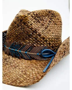 Shyanne Women's Plumazles Brown Leaf Band Raffia Straw Western Hat -Shyanne Store 2000365248 200 P2