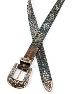 Shyanne Women's Copper Distressed Croc Turquoise & Rhinestone Bling Belt