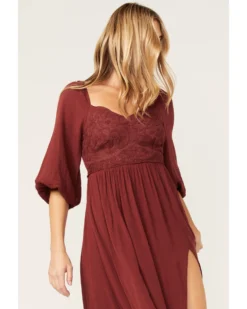 Shyanne Women's Embroidered Mesh Dot Poet Sleeve Midi Dress -Shyanne Store 2000372975 646 P2