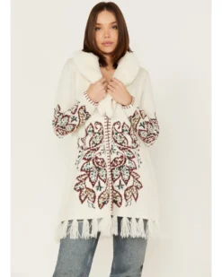 Shyanne Women's Paisley Knit Fringe & Faux Fur Cardigan