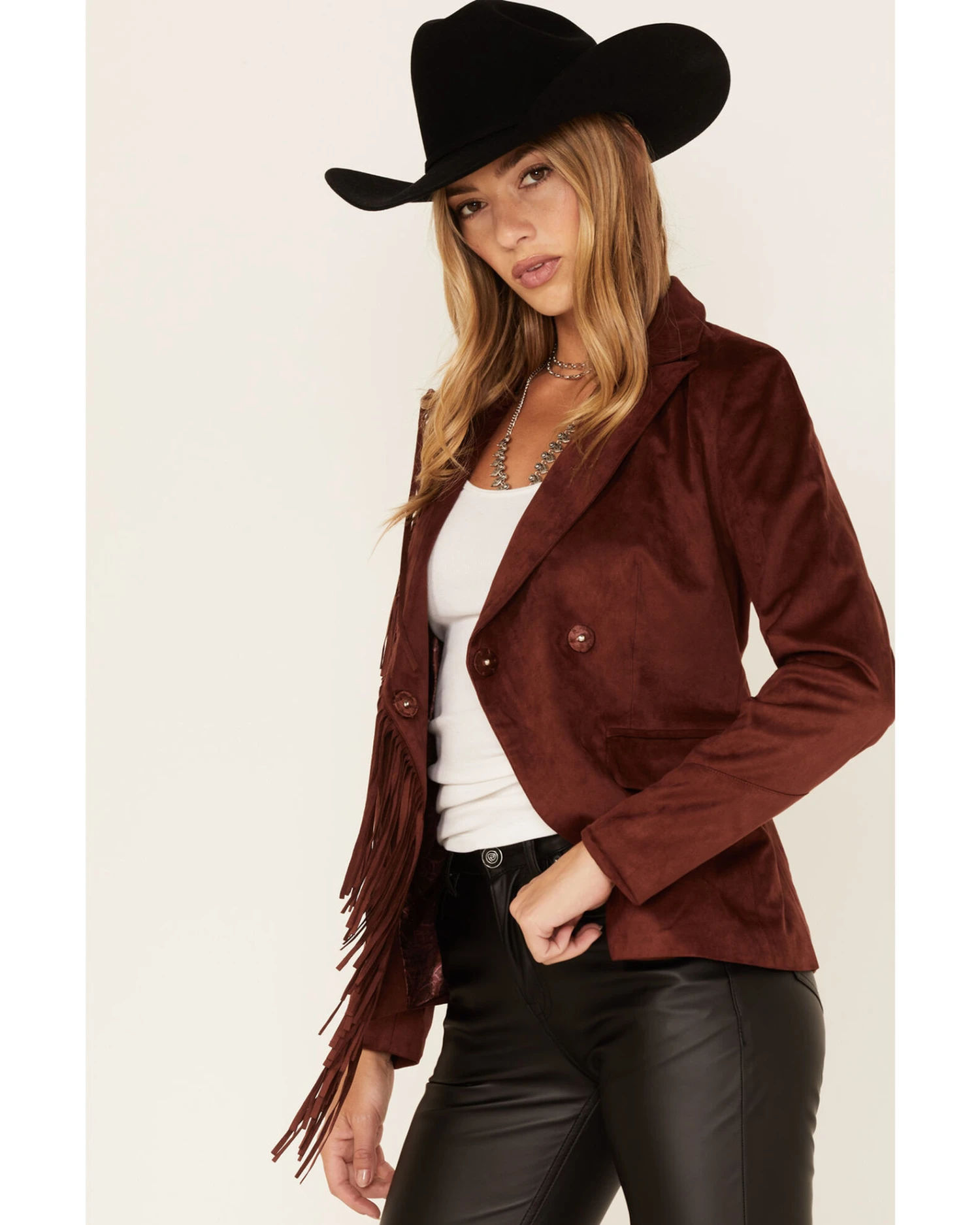 Shyanne Women's Fringe Faux Suede Blazer 2 Shyanne Women's Fringe Faux Suede Blazer - Image 2