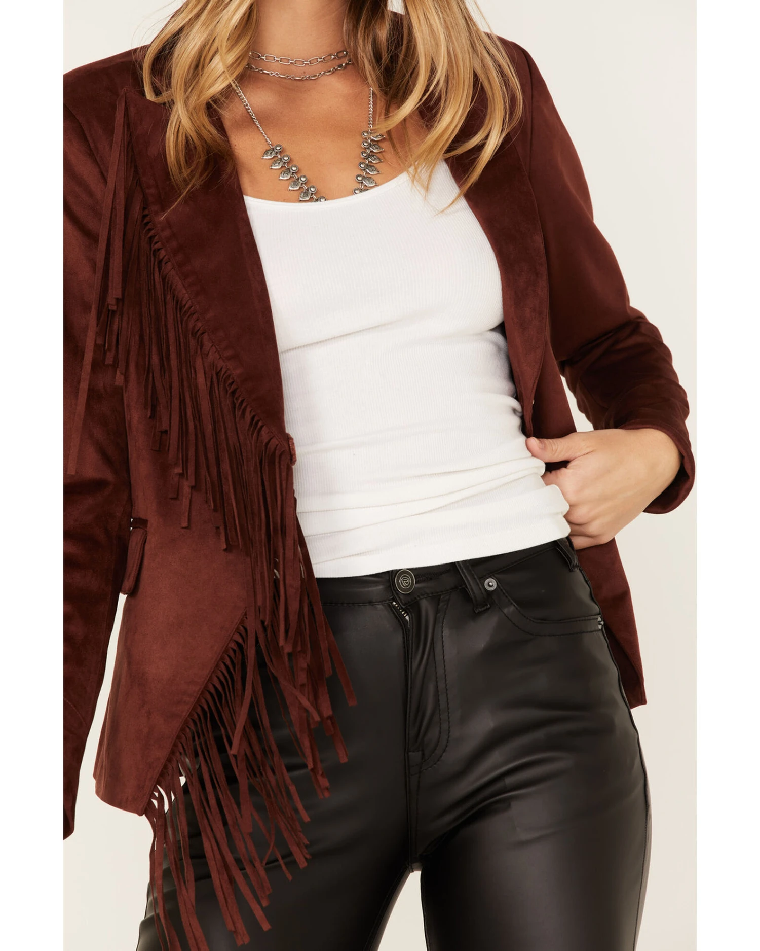Shyanne Women's Fringe Faux Suede Blazer 1 Shyanne Women's Fringe Faux Suede Blazer