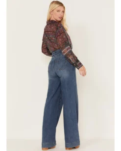 Shyanne Women's Medium Wash High Rise Belted Trouser Wide Jeans -Shyanne Store 2000373379 414 P3