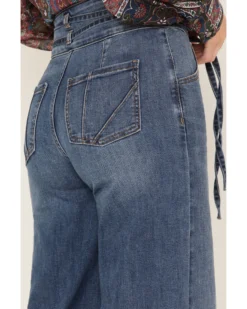 Shyanne Women's Medium Wash High Rise Belted Trouser Wide Jeans -Shyanne Store 2000373379 414 P4
