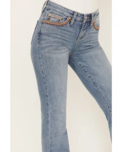 Shyanne Women's Chevron Embroidered Light Wash Mid Rise Flare Jeans -Shyanne Store 2000373382 412 P4