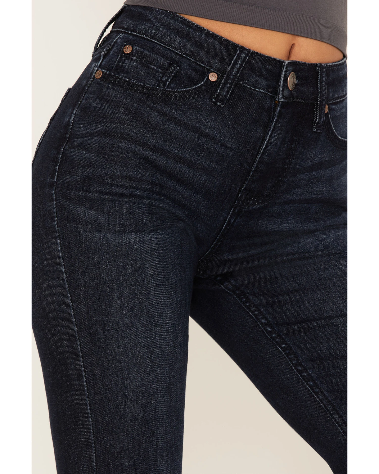 Shyanne Women's Embroidered Dark Wash High Rise Stretch Flare Jeans 4 Shyanne Women's Embroidered Dark Wash High Rise Stretch Flare Jeans - Image 4