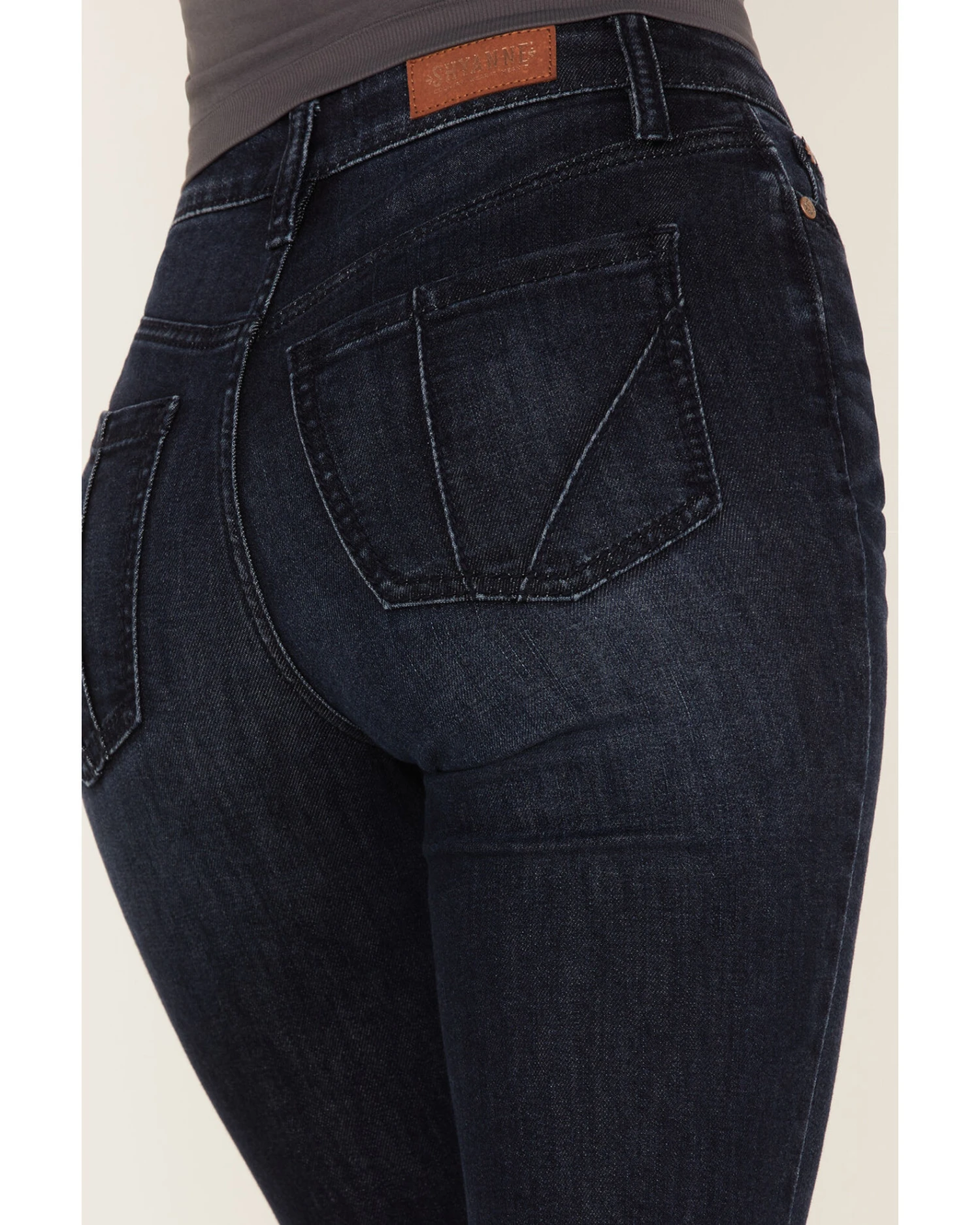 Shyanne Women's Embroidered Dark Wash High Rise Stretch Flare Jeans 3 Shyanne Women's Embroidered Dark Wash High Rise Stretch Flare Jeans - Image 3