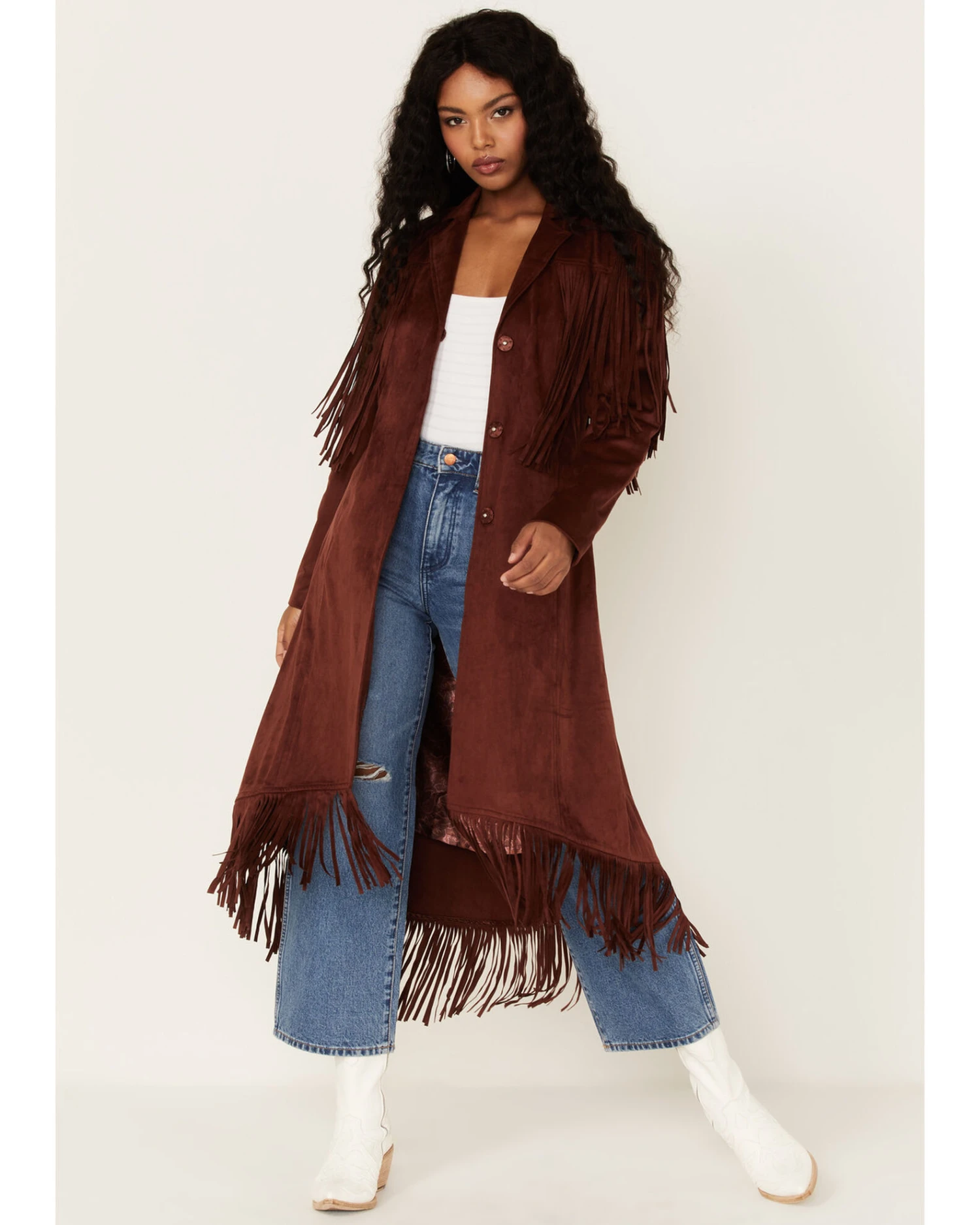 Shyanne Women's Fringe Faux Suede Trench Coat 3 Shyanne Women's Fringe Faux Suede Trench Coat - Image 3