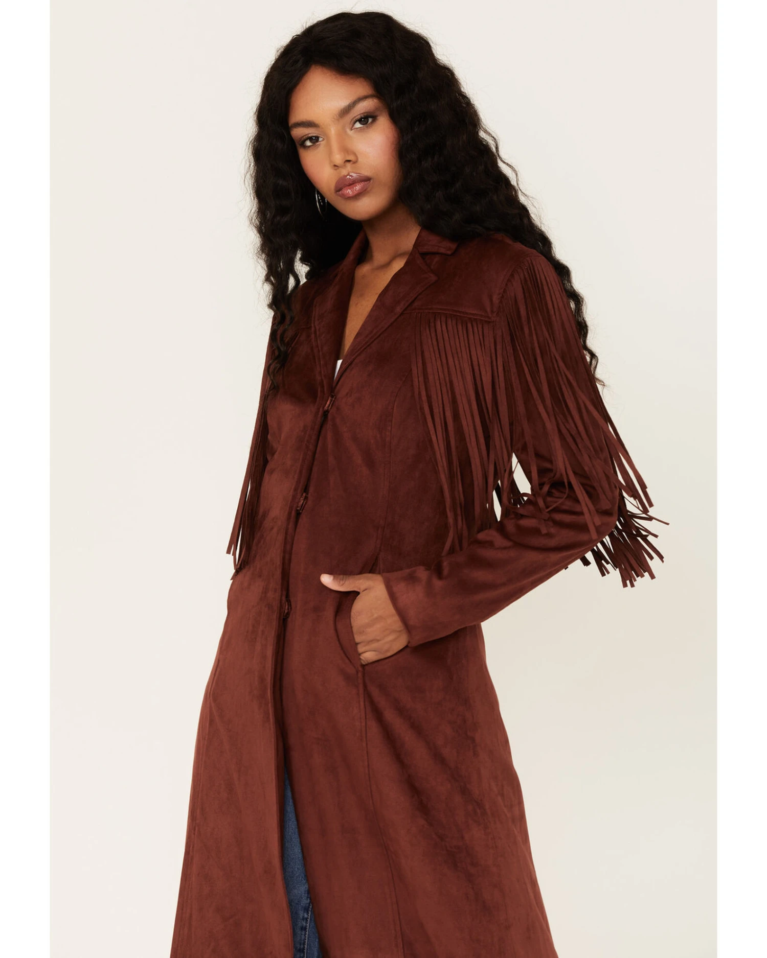 Shyanne Women's Fringe Faux Suede Trench Coat 4 Shyanne Women's Fringe Faux Suede Trench Coat - Image 4