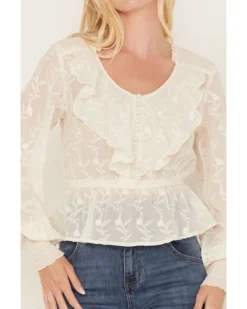 Shyanne Women's Floral Embroidered Chiffon Ruffle Blouse -Shyanne Store 2000380619 105 P3