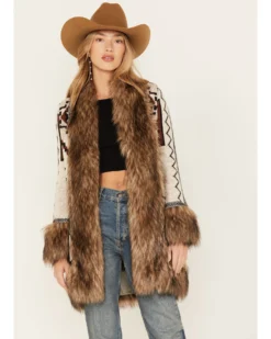 Shyanne Women's Southwestern Knit Faux Fur Trim Cardigan