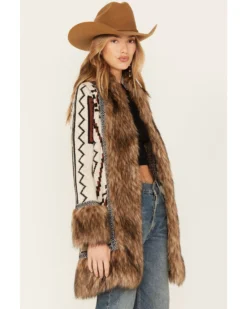 Shyanne Women's Southwestern Knit Faux Fur Trim Cardigan -Shyanne Store 2000380627 295 P2