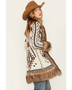 Shyanne Women's Southwestern Knit Faux Fur Trim Cardigan -Shyanne Store 2000380627 295 P4