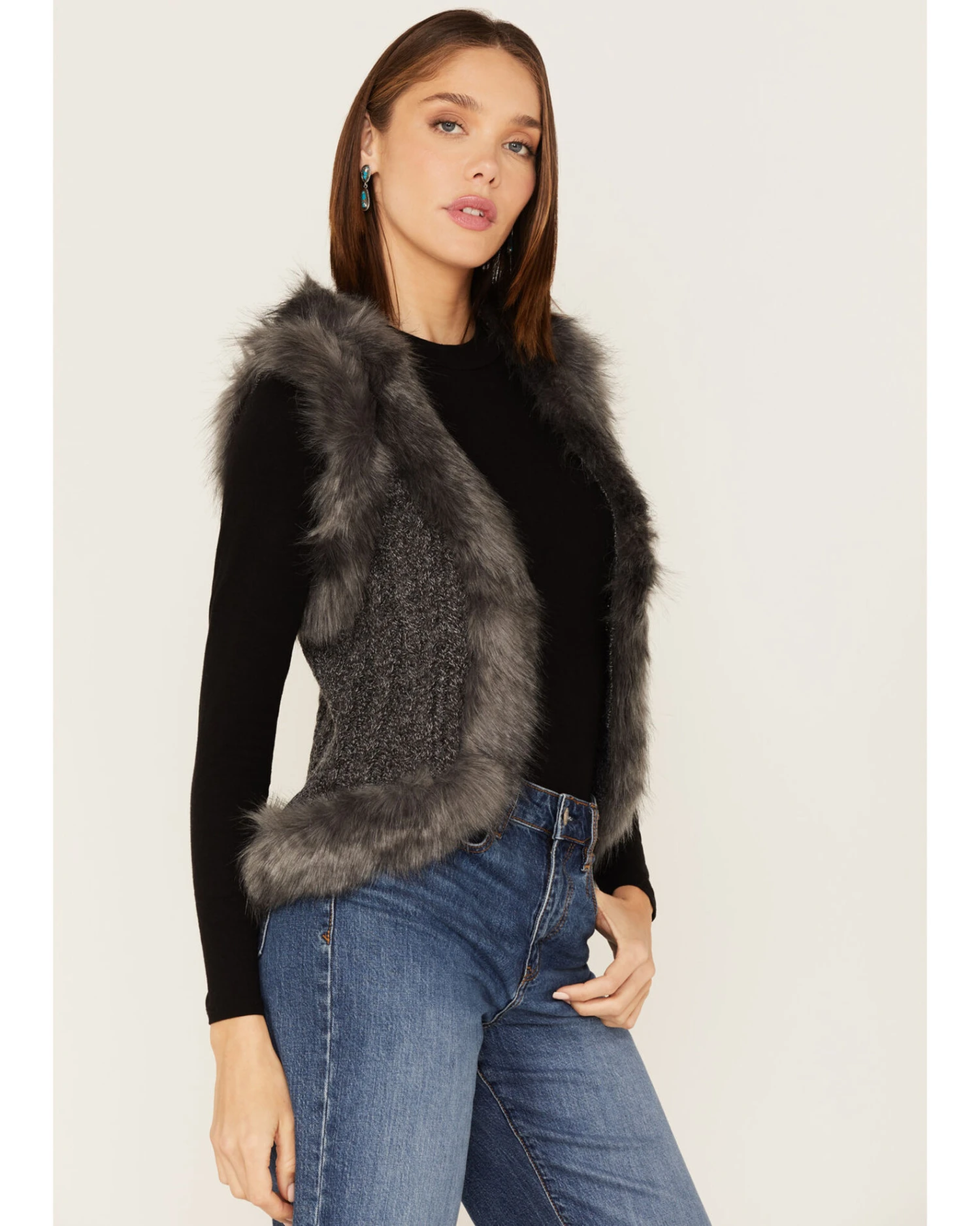 Shyanne Women's Faux Fur Knit Vest 2 Shyanne Women's Faux Fur Knit Vest - Image 2