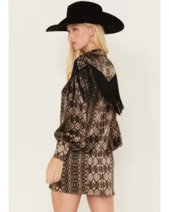 Shyanne Women's Long Sleeve Satin Fringe Mode Dress -Shyanne Store 2000380639 001 P3