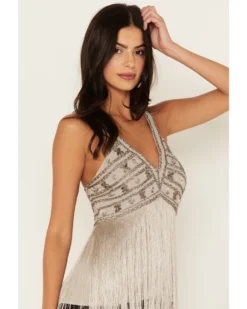 Shyanne Women's Beaded Fringe Halter Top