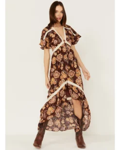 Shyanne Women's Short Sleeve Floral Print High Low Maxi Dress -Shyanne Store 2000380672 401 P1