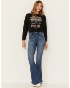 Shyanne Women's Medium Wash High Rise Eden Stretch Flare Jeans 6 Shyanne Women's Medium Wash High Rise Eden Stretch Flare Jeans -Shyanne Store 2000381363 414 P1