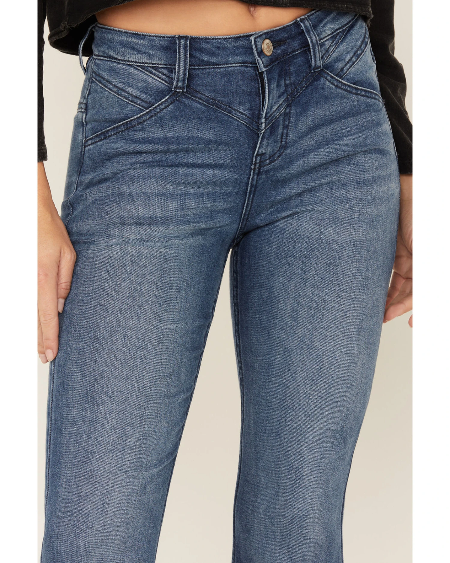 Shyanne Women's Medium Wash High Rise Eden Stretch Flare Jeans 1 Shyanne Women's Medium Wash High Rise Eden Stretch Flare Jeans