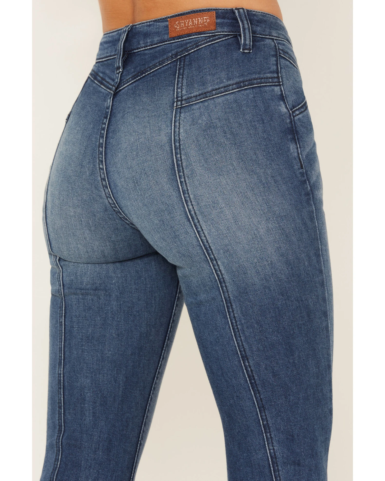 Shyanne Women's Medium Wash High Rise Eden Stretch Flare Jeans 2 Shyanne Women's Medium Wash High Rise Eden Stretch Flare Jeans - Image 2