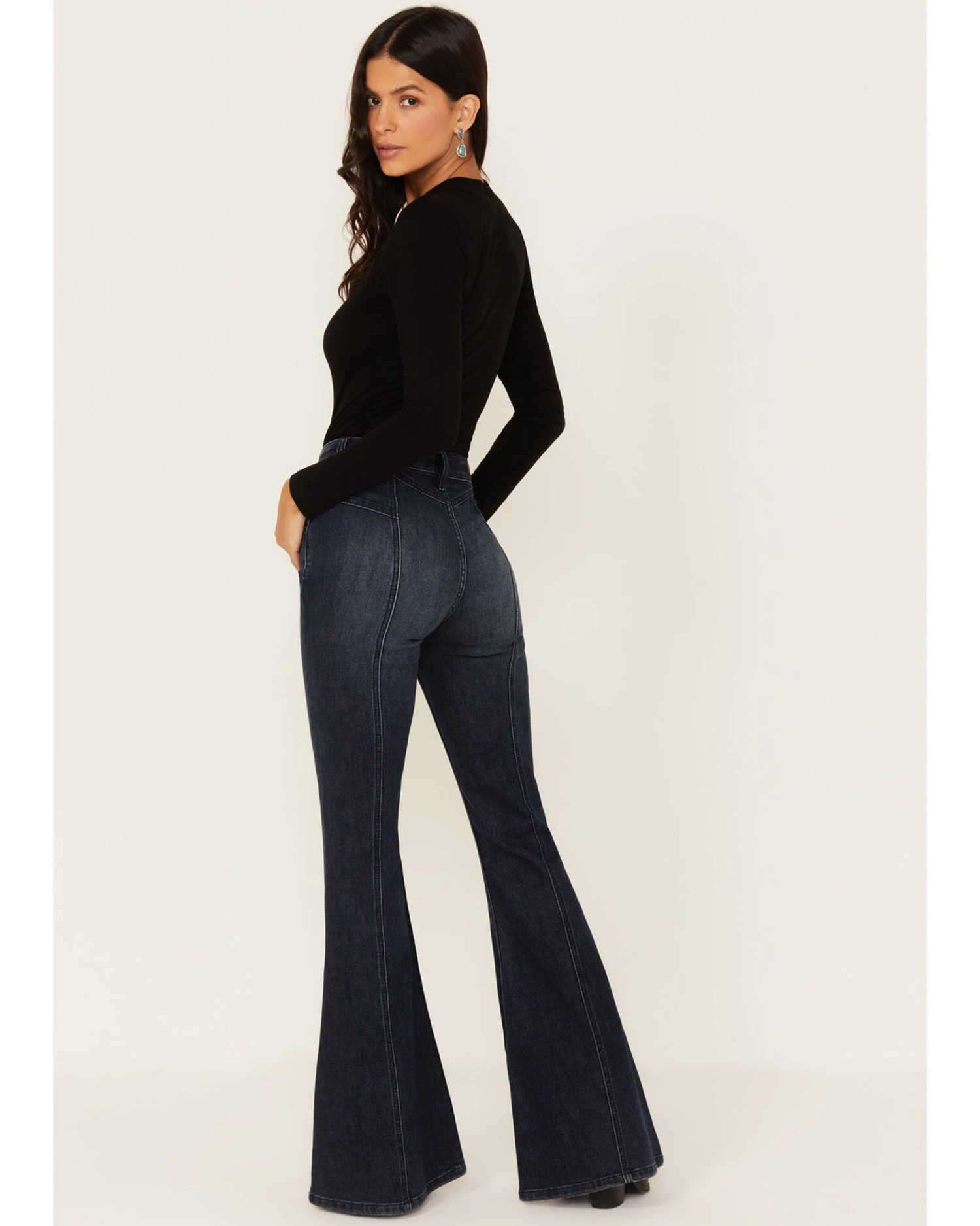 Shyanne Women's Dark Wash High Rise Eden Stretch Flare Jeans 4 Shyanne Women's Dark Wash High Rise Eden Stretch Flare Jeans - Image 4