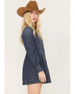 Shyanne Women's Medium Wash Long Sleeve Denim Shirt Dress 7 Shyanne Women's Medium Wash Long Sleeve Denim Shirt Dress -Shyanne Store 2000381369 414 P2