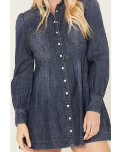 Shyanne Women's Medium Wash Long Sleeve Denim Shirt Dress