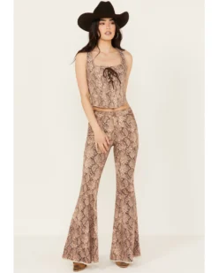 Shyanne Women's High Rise Snake Print Super Flare Jeans -Shyanne Store 2000382919 251 P2