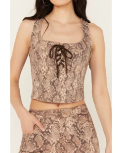 Shyanne Women's Snake Print Cropped Corset Top