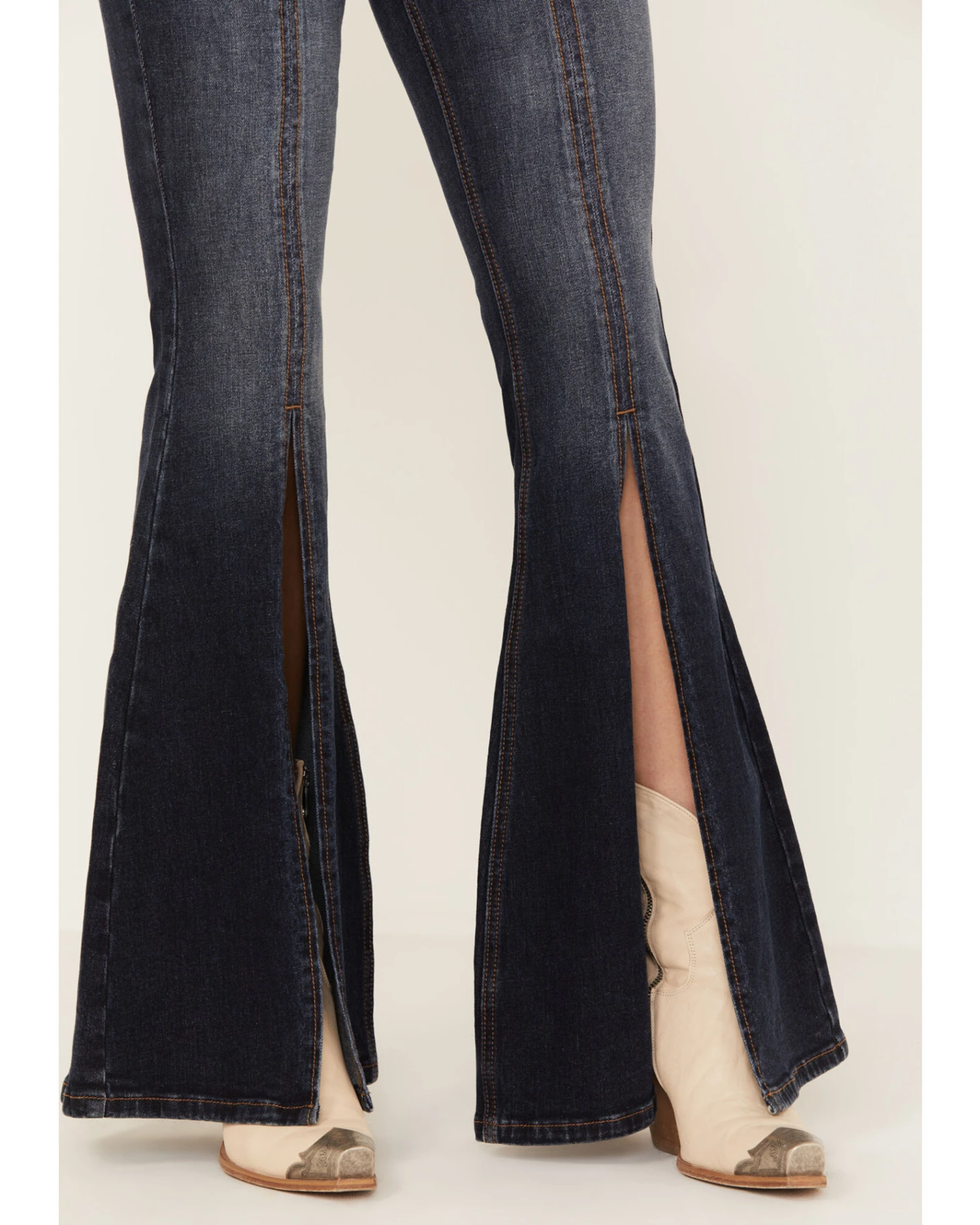 Shyanne Women's Dark Wash Mid Rise Slit Boot Cut Jeans 3 Shyanne Women's Dark Wash Mid Rise Slit Boot Cut Jeans - Image 3