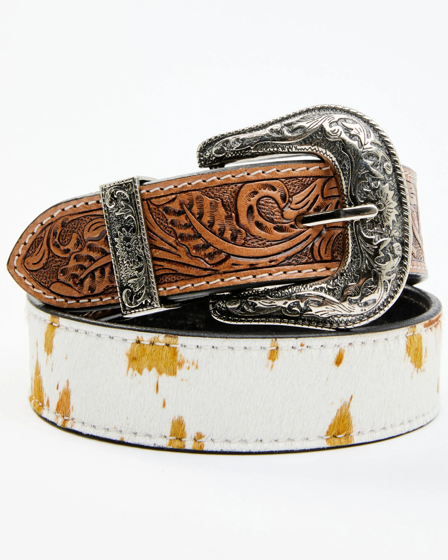 Shyanne Women's Cowhide And Floral Tooled Belt 1 Shyanne Women's Cowhide And Floral Tooled Belt
