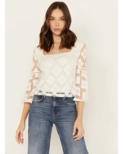 Shyanne Women's Diamond Embroidered Mesh Top