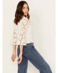 Shyanne Women's Diamond Embroidered Mesh Top -Shyanne Store 2000386167 100 P4