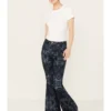 Shyanne Women's Dark Wash High Rise Printed Stretch Flare Jeans